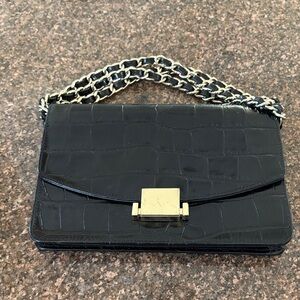 Uterque Ladies Black Croc-Embossed Crossbody/Shoulder Gold Chain Bag